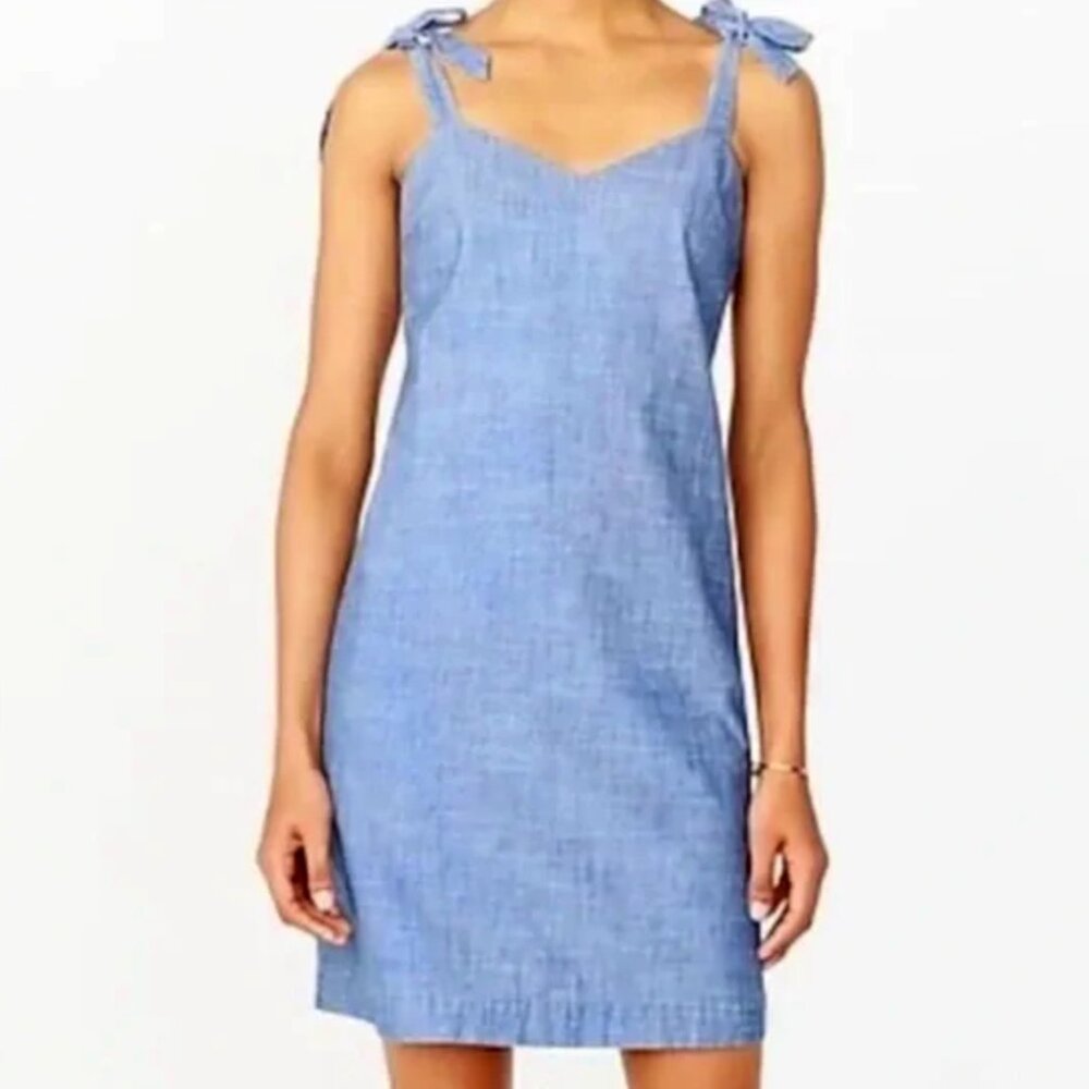 J Crew Tie-Shoulder Denim Dress